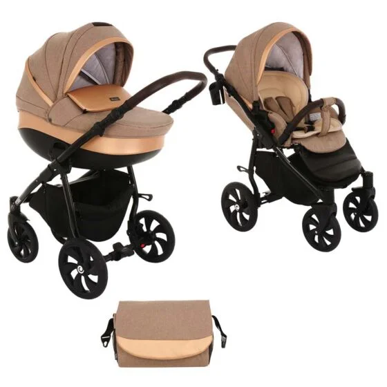 Коляска TUTIS 2 в1 NANNI короб + прогулка Песочный + Кожа Gold 892048/Г