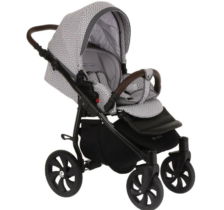 Фотография Коляска TUTIS 2 в1 NANNI короб + прогулка Узор Серый +Кожа Серый 892270/Г