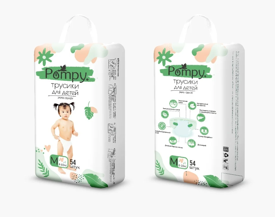 Фото Трусики POMPY, размер M (6-10 кг), 54 шт Фото Трусики POMPY, размер M (6-10 кг), 54 шт