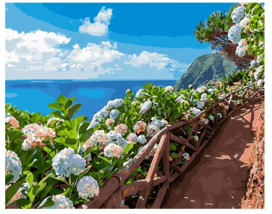 Фото Картина по номерам Paintboy GX 34289 Цветочная тропа у моря 40*50 Фото Картина по номерам Paintboy GX 34289 Цветочная тропа у моря 40*50