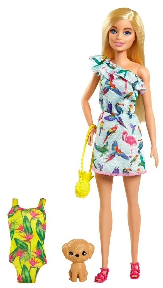Кукла BARBIE с питомцем в платье с фламинго GRT860/GRT87