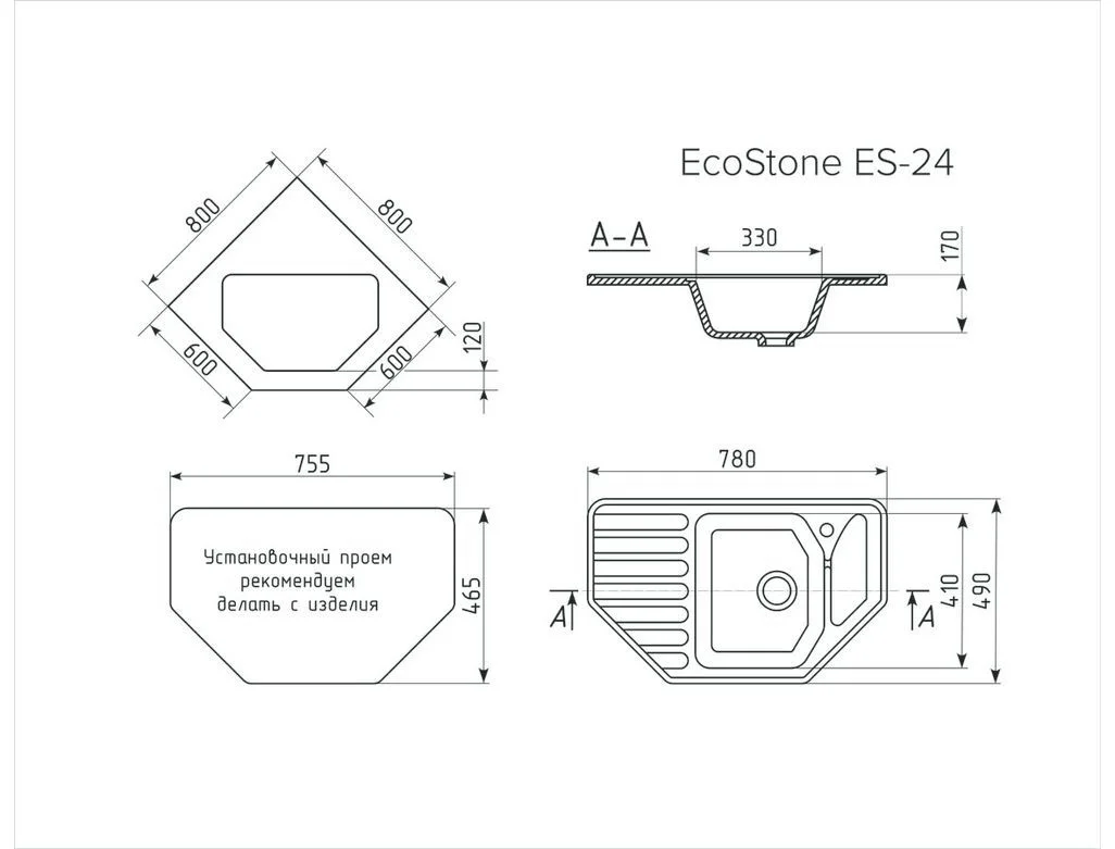 Фото Кухонная мойка EcoStone ES-24 308 Черный