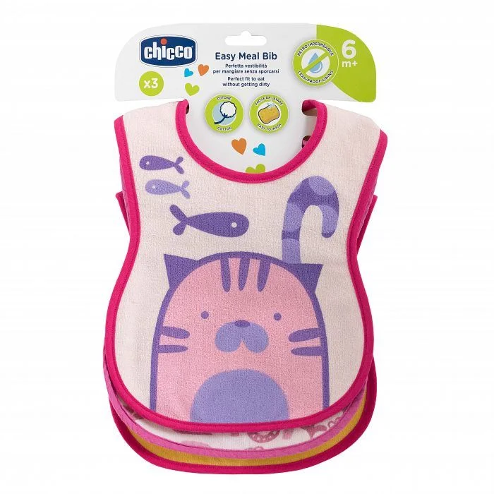 Фото Нагрудник CHICCO Easy Meal 6м+ (3шт) роз/темно-зеленый 00016301100000