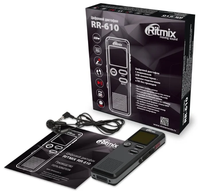 Картинка Диктофон RITMIX RR-610 4Gb Black
