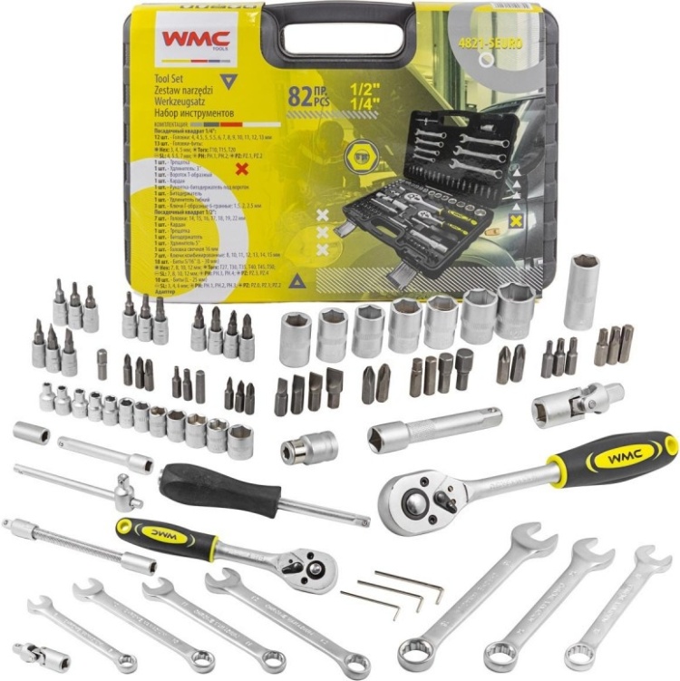 Фото Набор инструментов WMC TOOLS 82пр. 1/4'', 1/2''(6гр)(4-22мм) (WMC-4821-5EURO)