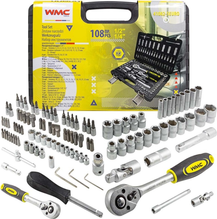 Фото Набор инструментов WMC TOOLS 108пр. 1/2'', 1/4'' (6гр.)(4-22мм) (WMC-41082-5EURO)