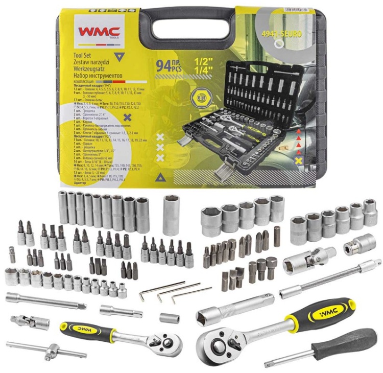 Фотография Набор инструментов WMC TOOLS 94пр, 1/4'', 1/2''(6гр.)(4-22мм) (WMC-4941-5EURO)