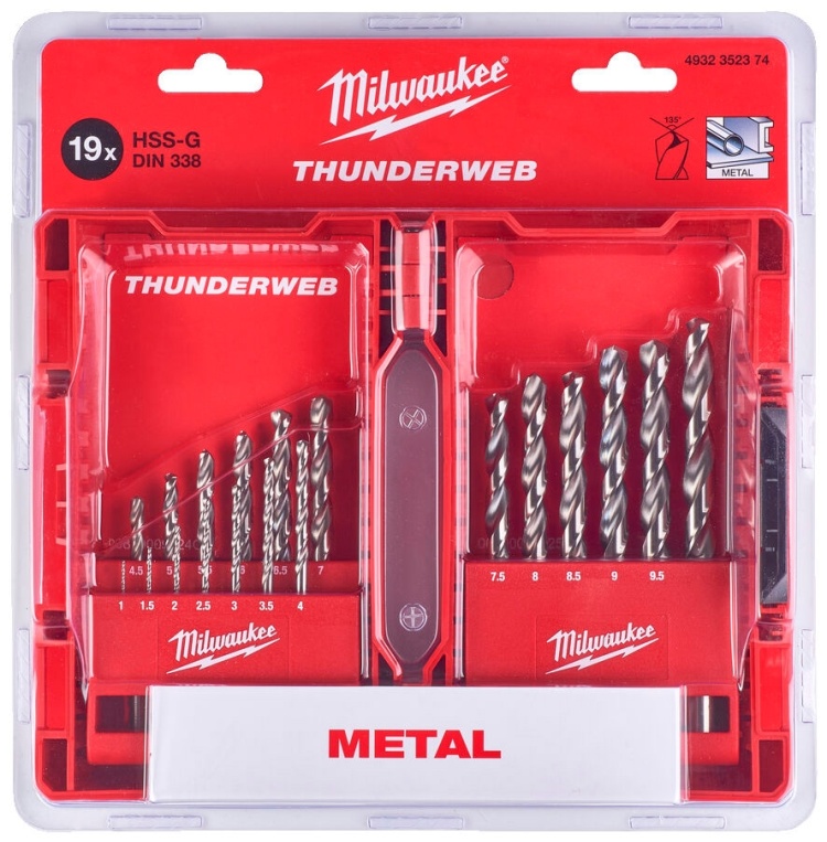 Картинка Набор сверл по металлу MILWAUKEE 4932352374 Thunderweb HSS-G, 19 шт.