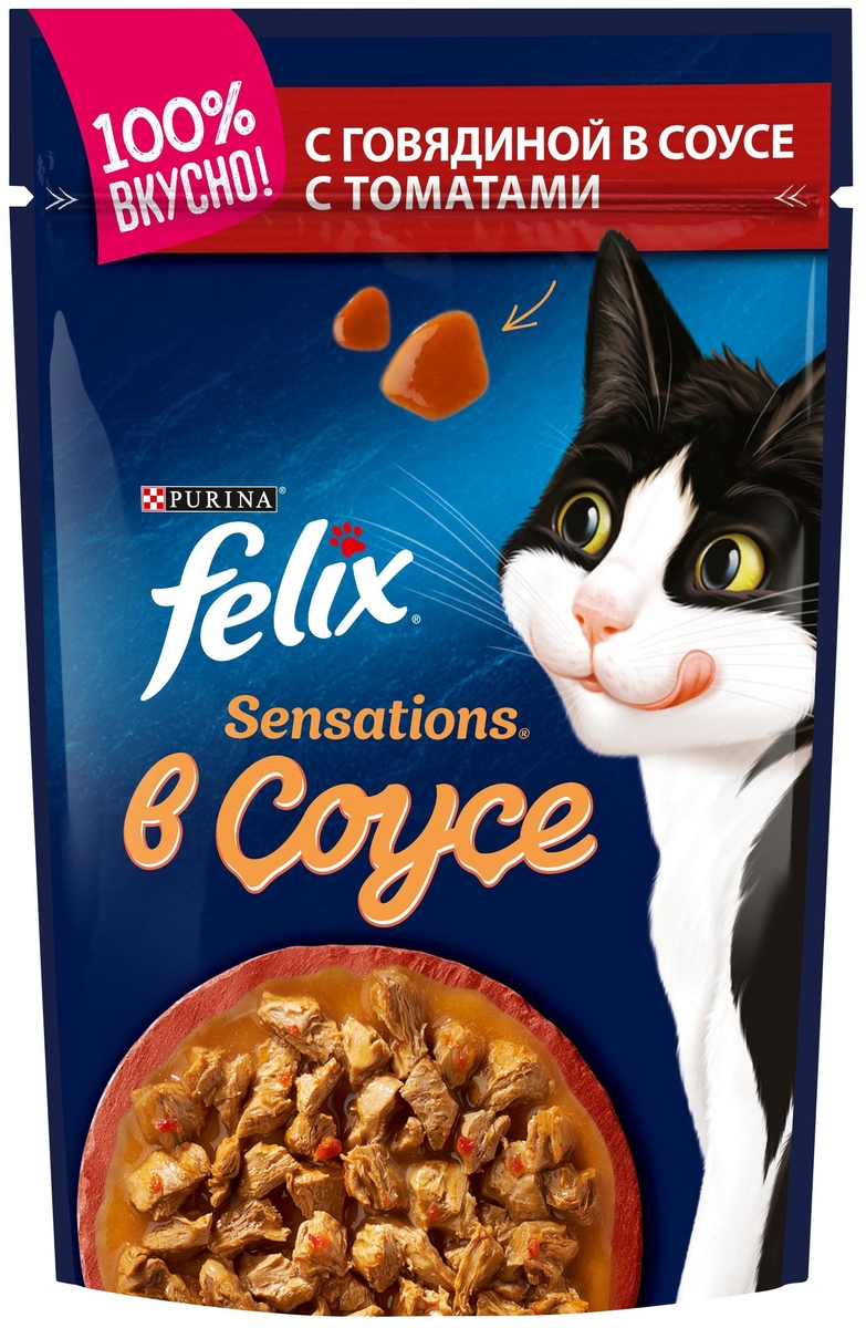 Корм для кошек PURINA Felix говядина в томат.соусе 85 гр