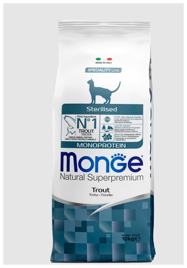 Фото Корм MONGE CAT STERILIZED TROUT монопротеиновый с форелью 10 кг (6304)