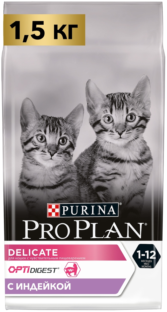 Корм для кошек PURINA Pro Plan Деликат д/котят индейка 1,5 кг