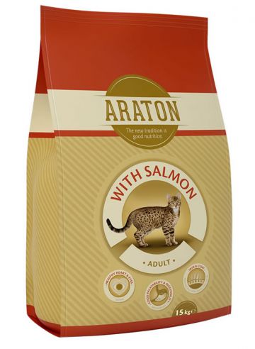Корм для взрослых кошек ARATON cat adult с лососем 15 кг