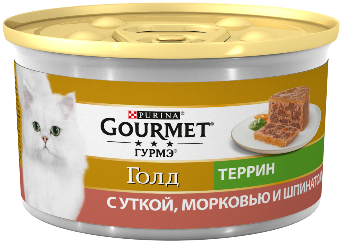 Фотография Корм для кошек PURINA Gourmet Gold утка/морковь/шпинат по франц. 85 гр