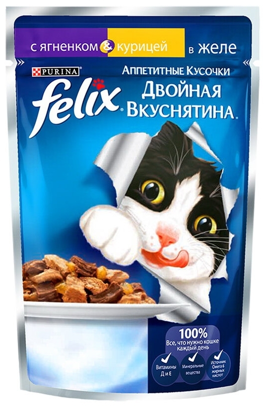 Цена Корм для кошек PURINA Felix Двойной Вкус ягненок/курица 85 гр