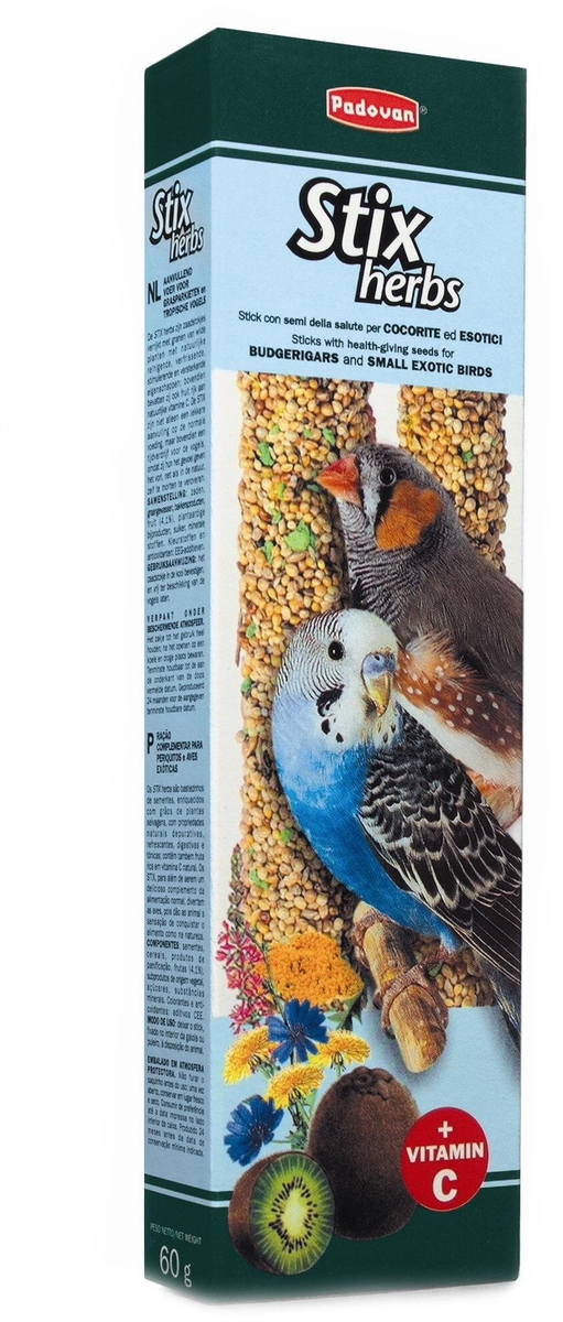 Фото Лакомство PADOVAN STIX HERBS палочки антистрессовые с травами д/волнистых попугаев и экзотических птиц (80г) 001418