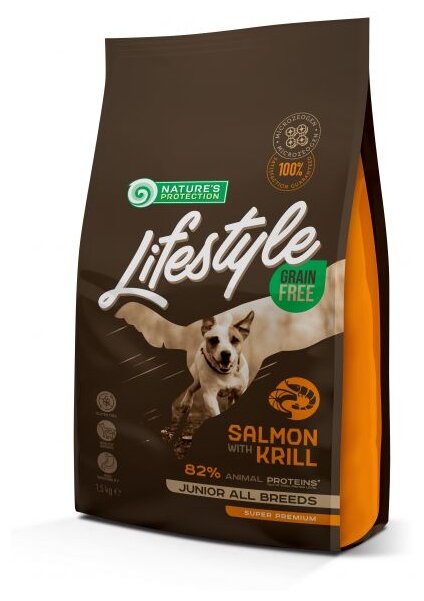 Фото Корм беззерновой для щенков всех пород NP Lifestyle Grain Free Salmon with Krill Junior All Breeds 1.5kg беззер. корм для щенков всех пород