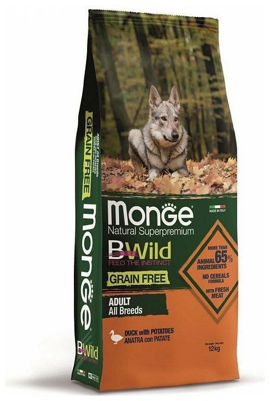 Корм MONGE ALL.BR. GRAIN FREE DUCKСУХОЙ БЕЗЗЕРНОВОЙ КОРМ ДЛЯ ВСЕХ ПОРОД С УТКОЙ КАРТОФЕЛЕМ 12кг