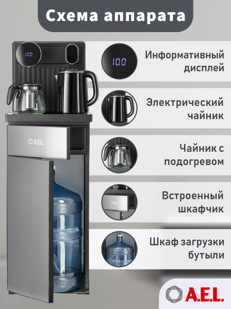 Фото Кулер для воды A.E.L с чайным столиком Тиабар LD-AEL-81a cool grey