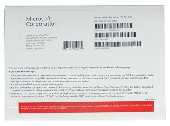 Лицензия MICROSOFT Windows Pro 10 64Bit Russian 1pk DSP OEI Kazakhstan Only DVD (FQC-08906)