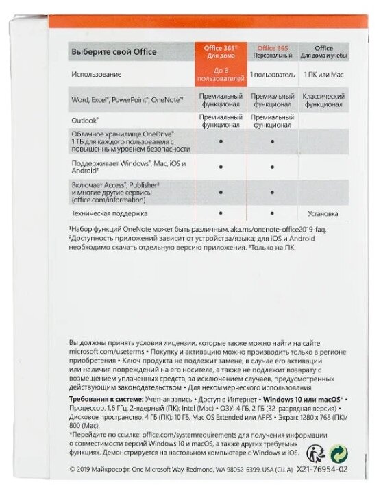Фото Лицензия MS Office 365 Home 32/64 AllLngSub PKLic