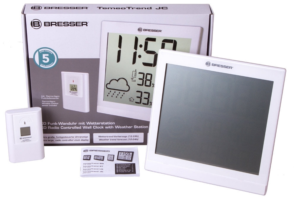 Купить Метеостанция (настенные часы) BRESSER TemeoTrend JC LCD с радиоуправлением, серебристая
