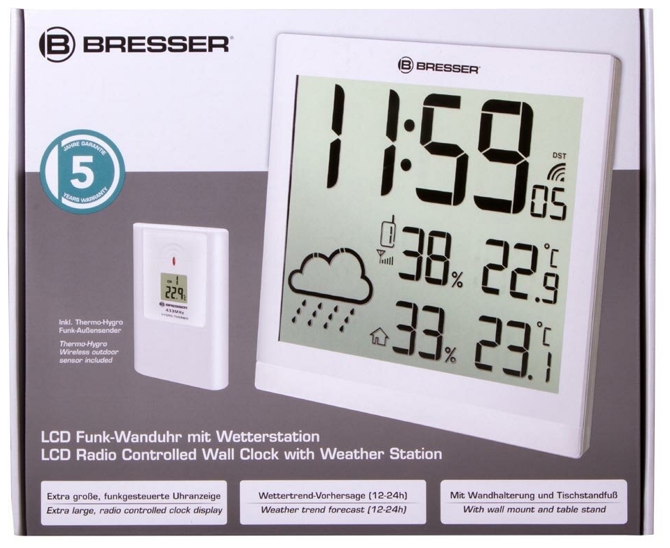 Метеостанция (настенные часы) BRESSER TemeoTrend JC LCD с радиоуправлением, серебристая заказать
