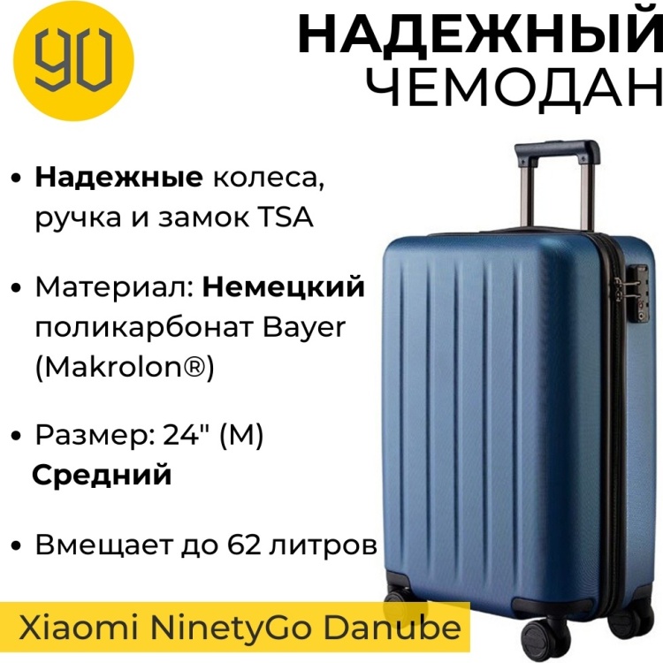Чемодан XIAOMI NINETYGO Danube Luggage 24'' Aurora Blue Казахстан