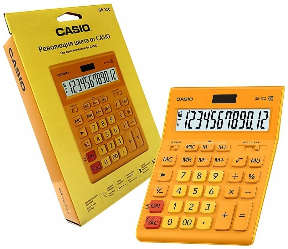Картинка Калькулятор настольный CASIO GR-12C-RG-W-EP желтый