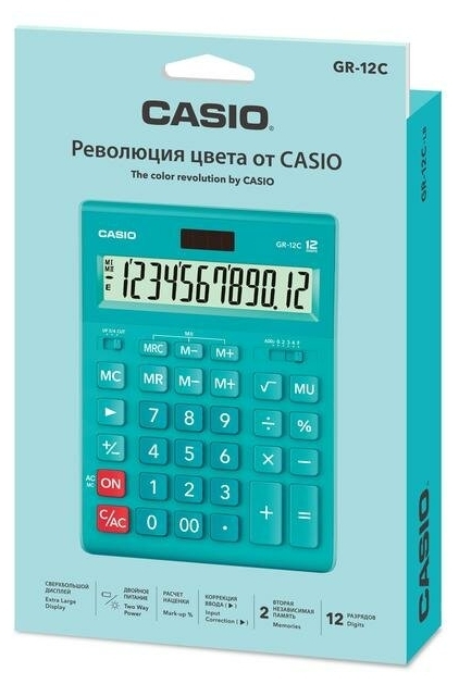 Фотография Калькулятор настольный CASIO GR-12C-LB-W-EP бирюза