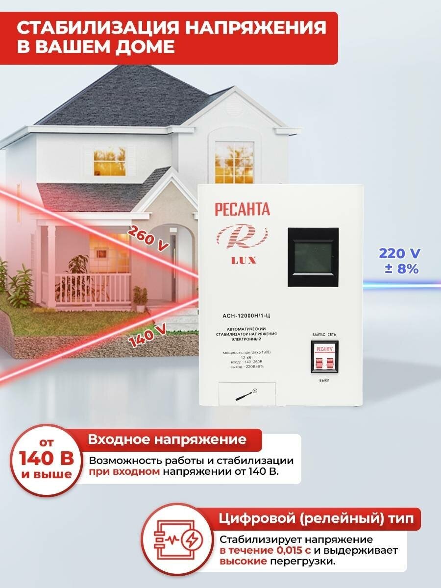 Стабилизатор РЕСАНТА LUX АСН-12000/1-Ц Казахстан