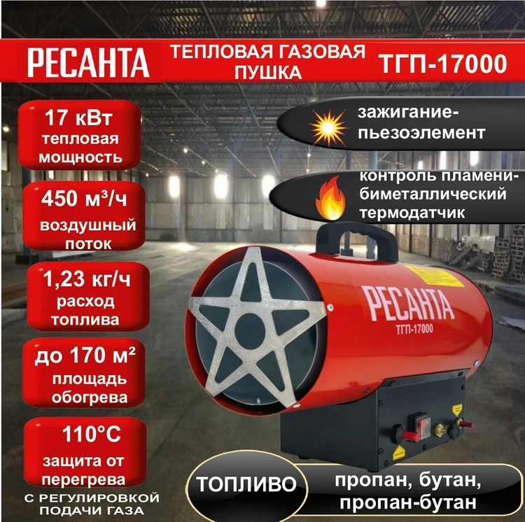 Цена Тепловая пушка газовая РЕСАНТА ТГП-17000 (67/1/39)