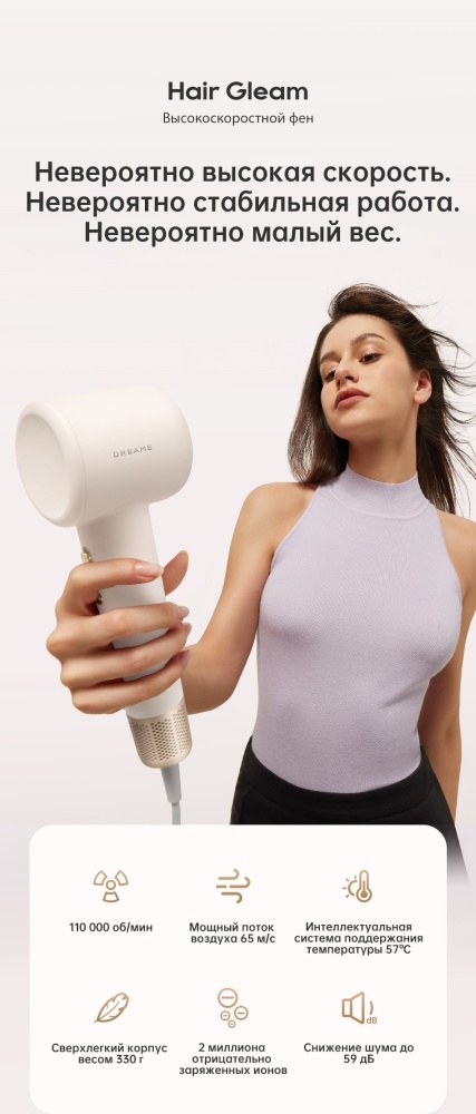 Фотография Фен DREAME Hair Gleam Hair Dryer White (AHD12A-WH)