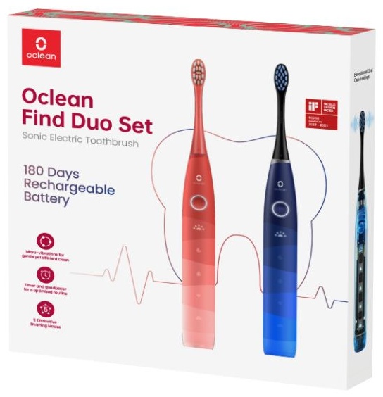 Комплект электрических зубных щеток XIAOMI Oclean Find Duo Set Синий+Красный F5002