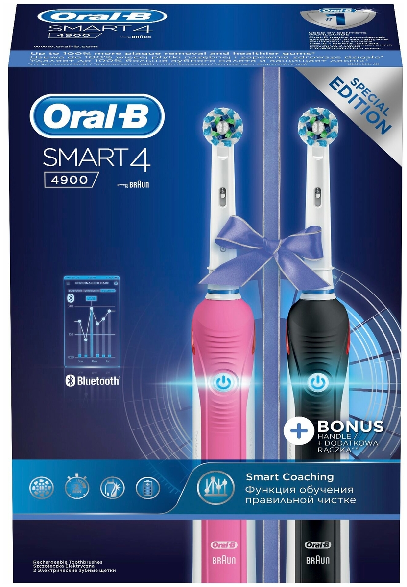 картинка Зубная щетка (набор) BRAUN Oral-B Smart 4 4900 D601.525.3H Black+Pink (3767) от магазина 1.kz