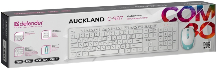 Картинка Клавиатура DEFENDER Auckland C-987 White + мышь