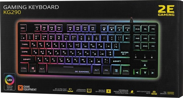 Картинка Клавиатура 2E GAMING KG290 87 keys LED USB Black Ukr (2E-KG290UB)