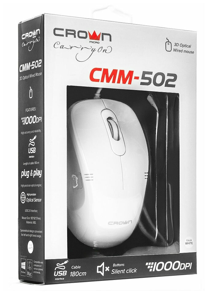 Картинка Мышь CROWN CMM-502 White