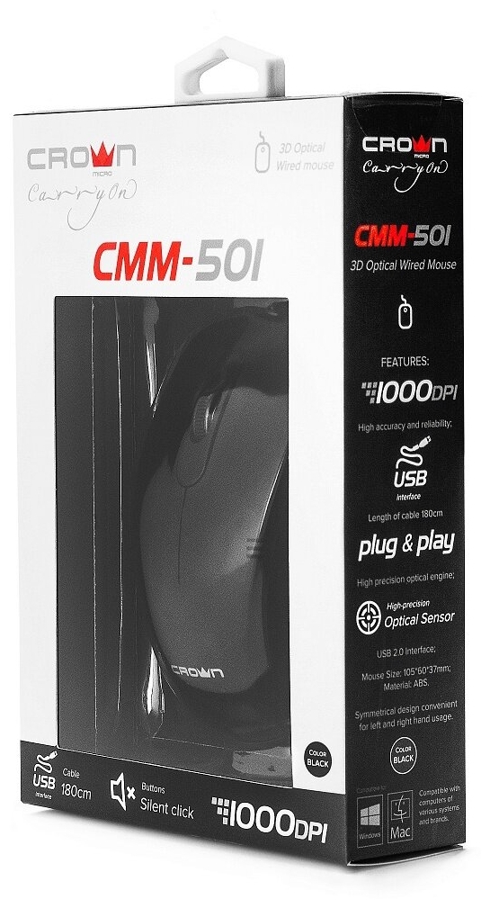 Картинка Мышь CROWN CMM-501 Black