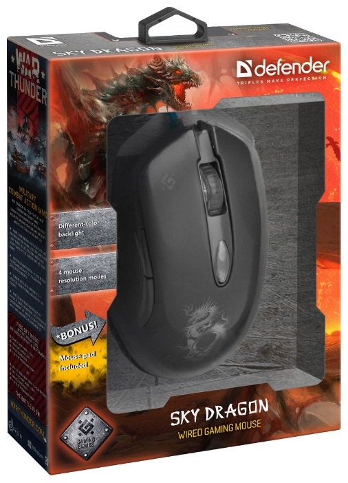 картинка Мышь DEFENDER Sky Dragon GM-090L Black + коврик (52090) от магазина 1.kz