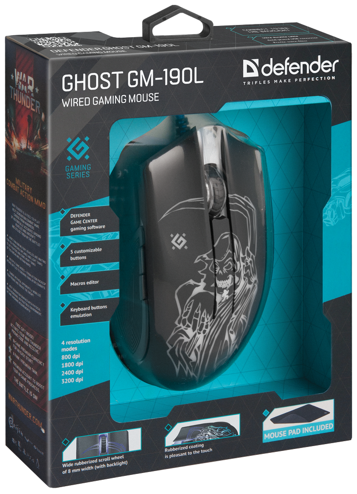 Мышь игровая DEFENDER Ghost GM-190L оптика,6кнопок,800-3200dpi Казахстан