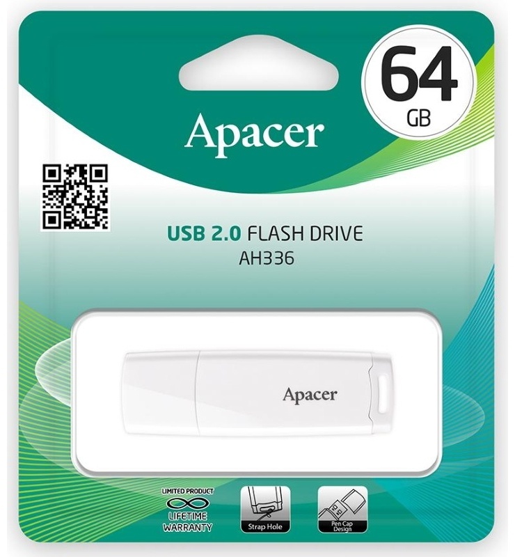 Фотография USB накопитель APACER AH336 64GB белый (AP64GAH336W-1)
