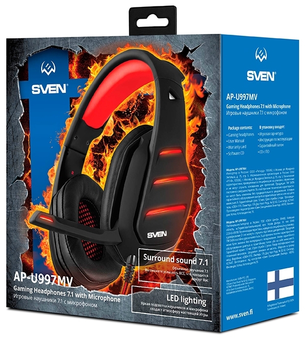 Картинка Наушники SVEN AP-U997MV Black-Red (SV-017507)