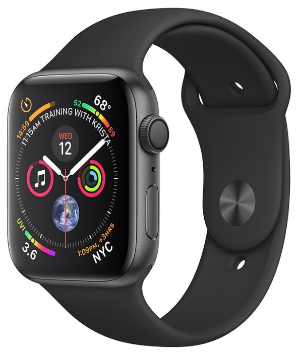 Смарт-часы APPLE Watch Series 4 GPS 44mm Space grey Aluminium Case with Black Sport Band (MU6D2)