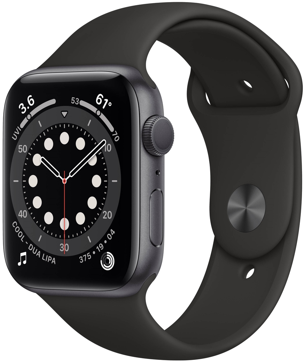 Смарт-часы APPLE Watch Series 6 44mm Space Gray Aluminium Case/Black Sport Band A2292 (M00D3LL)