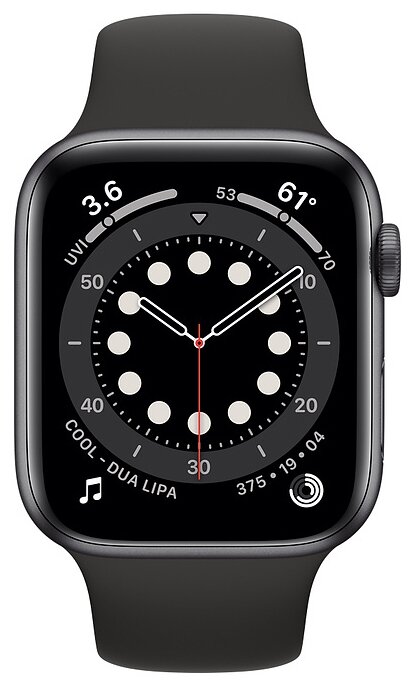 Фото Смарт-часы APPLE Watch Series 6 44mm Space Gray Aluminium Case/Black Sport Band A2292 (M00H3GK/A)