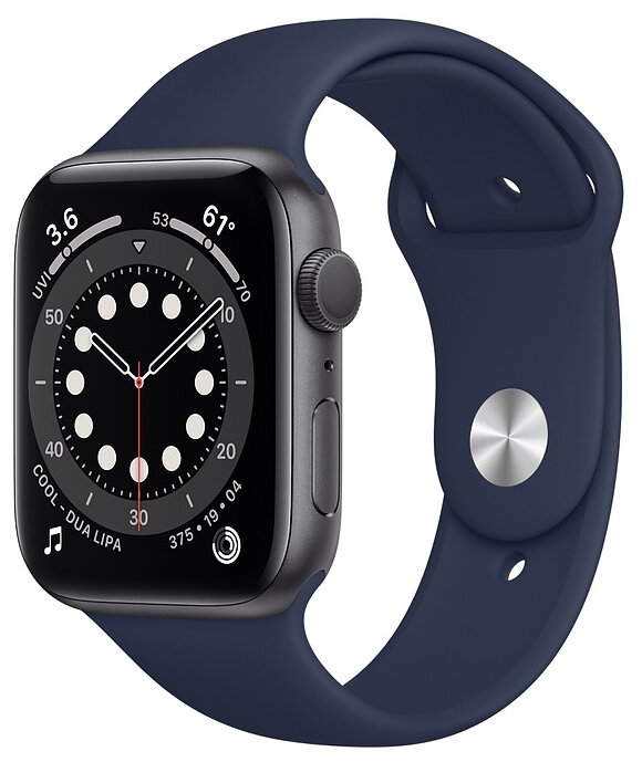 Смарт-часы APPLE Watch Series 6 44mm Space Gray Aluminium Case/Deep Navy Sport Band A2292 (M00J3GK/A)