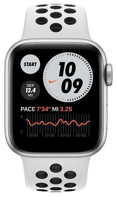 Фото Смарт-часы APPLE Watch Series 6 40mm Silver Aluminium Case/Pure Platinum/Black Nike Sport Band A2291 (M00T3GK/A)