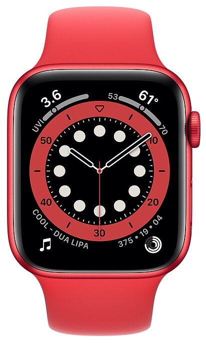 Фото Смарт-часы APPLE Watch Series 6 GPS 44mm Red Aluminium Case/Red Sport Band Regular A2292 (M00M3GK/A)