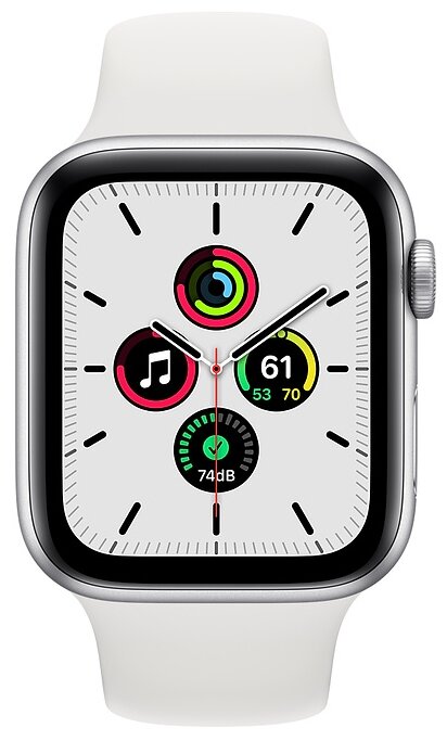 Фото Смарт-часы APPLE Watch SE GPS 44mm Silver Case/White Sport Band Regular A2352 (MYDQ2GK/A)