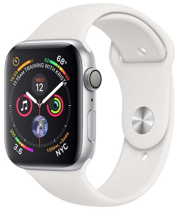 Смарт-часы APPLE Watch Series 4 GPS 44mm Silver Aluminium Case with white Sport Band (MU6A2)